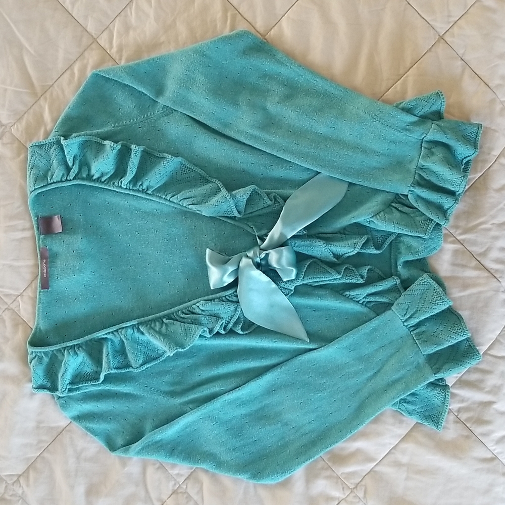 Pointelle Tie-Front Cardigan - Liz Claiborne, VGUC - Picture 2 of 9